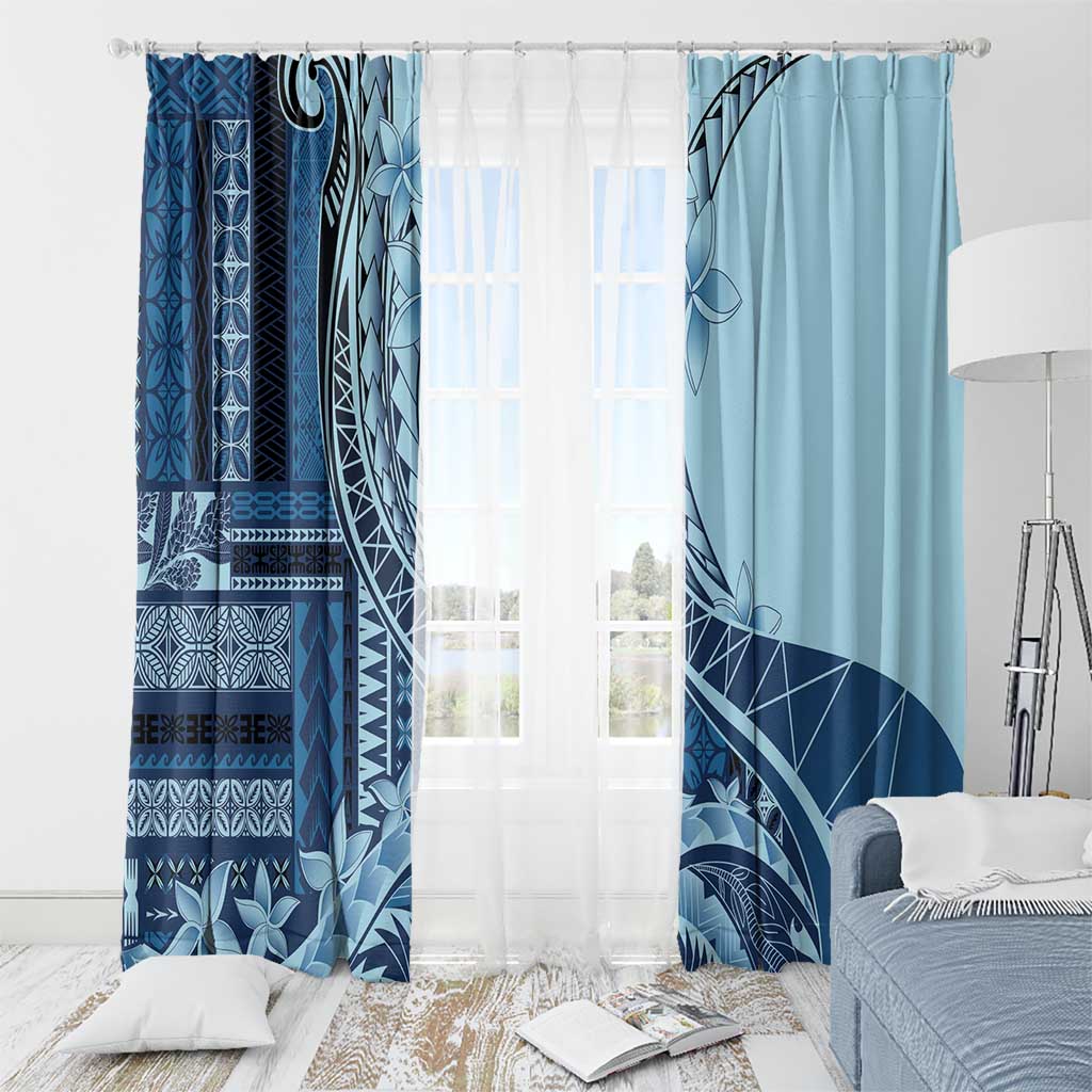 Samoa Siapo Mamanu Window Curtain Plumeria Navy Blue Motifs LT7 - Polynesian Pride