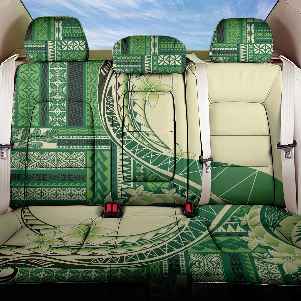 Samoa Siapo Mamanu Back Car Seat Cover Plumeria Emerald Motifs