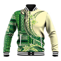 Samoa Siapo Mamanu Baseball Jacket Plumeria Emerald Motifs LT7 Unisex Green - Polynesian Pride