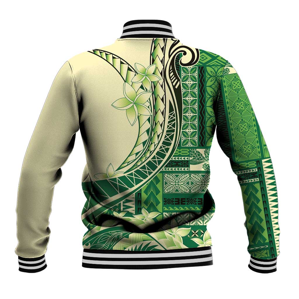 Samoa Siapo Mamanu Baseball Jacket Plumeria Emerald Motifs LT7 - Polynesian Pride