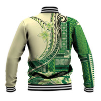 Samoa Siapo Mamanu Baseball Jacket Plumeria Emerald Motifs LT7 - Polynesian Pride