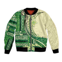 Samoa Siapo Mamanu Bomber Jacket Plumeria Emerald Motifs LT7 Unisex Green - Polynesian Pride