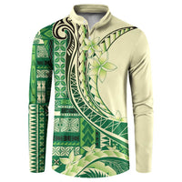 Samoa Siapo Mamanu Button Sweatshirt Plumeria Emerald Motifs LT7 Green - Polynesian Pride