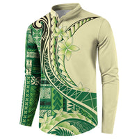Samoa Siapo Mamanu Button Sweatshirt Plumeria Emerald Motifs LT7 - Polynesian Pride