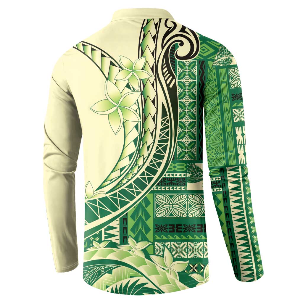Samoa Siapo Mamanu Button Sweatshirt Plumeria Emerald Motifs LT7 - Polynesian Pride