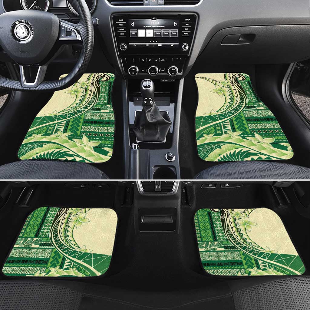 Samoa Siapo Mamanu Car Mats Plumeria Emerald Motifs LT7 Set 4pcs Green - Polynesian Pride