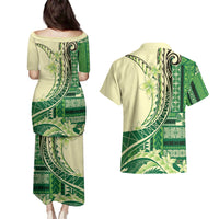 Samoa Siapo Mamanu Couples Matching Puletasi and Hawaiian Shirt Plumeria Emerald Motifs LT7 - Polynesian Pride