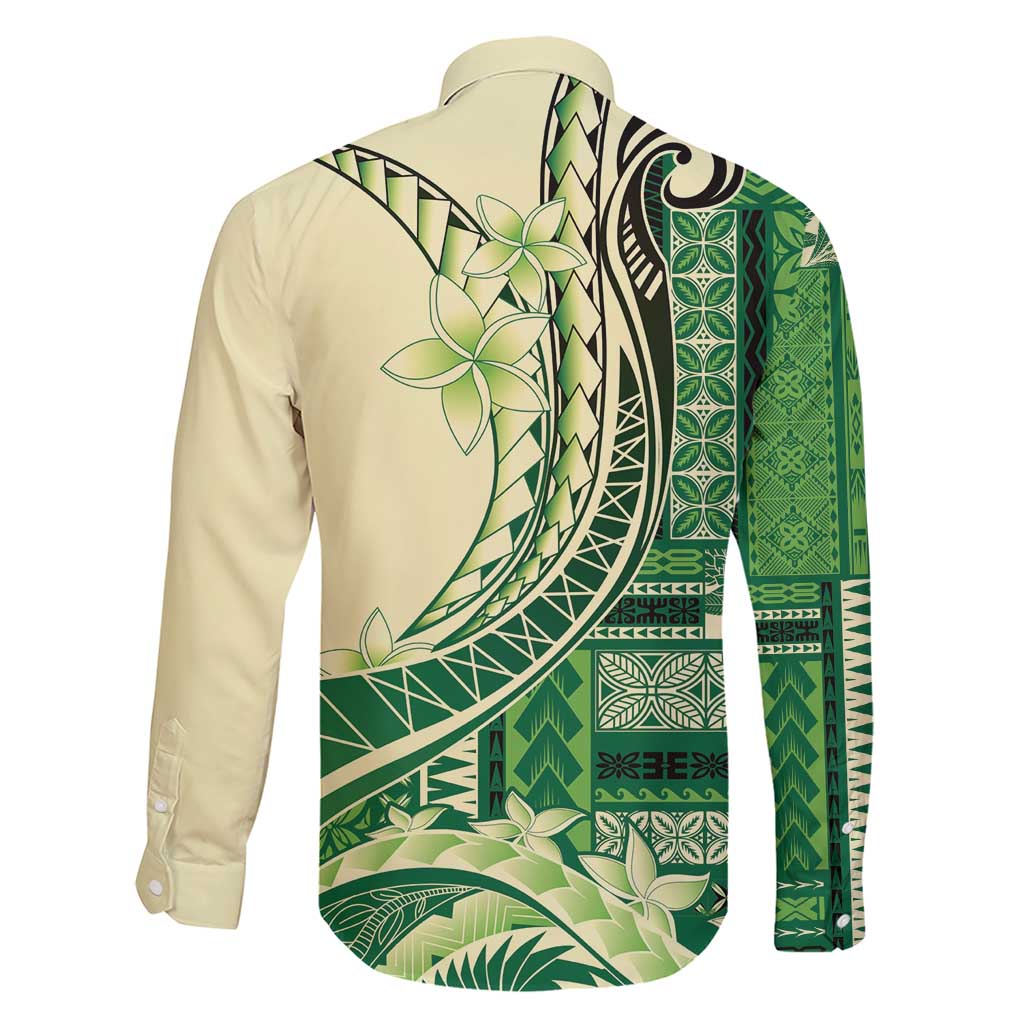 Samoa Siapo Mamanu Family Matching Short Sleeve Bodycon Dress and Hawaiian Shirt Plumeria Emerald Motifs