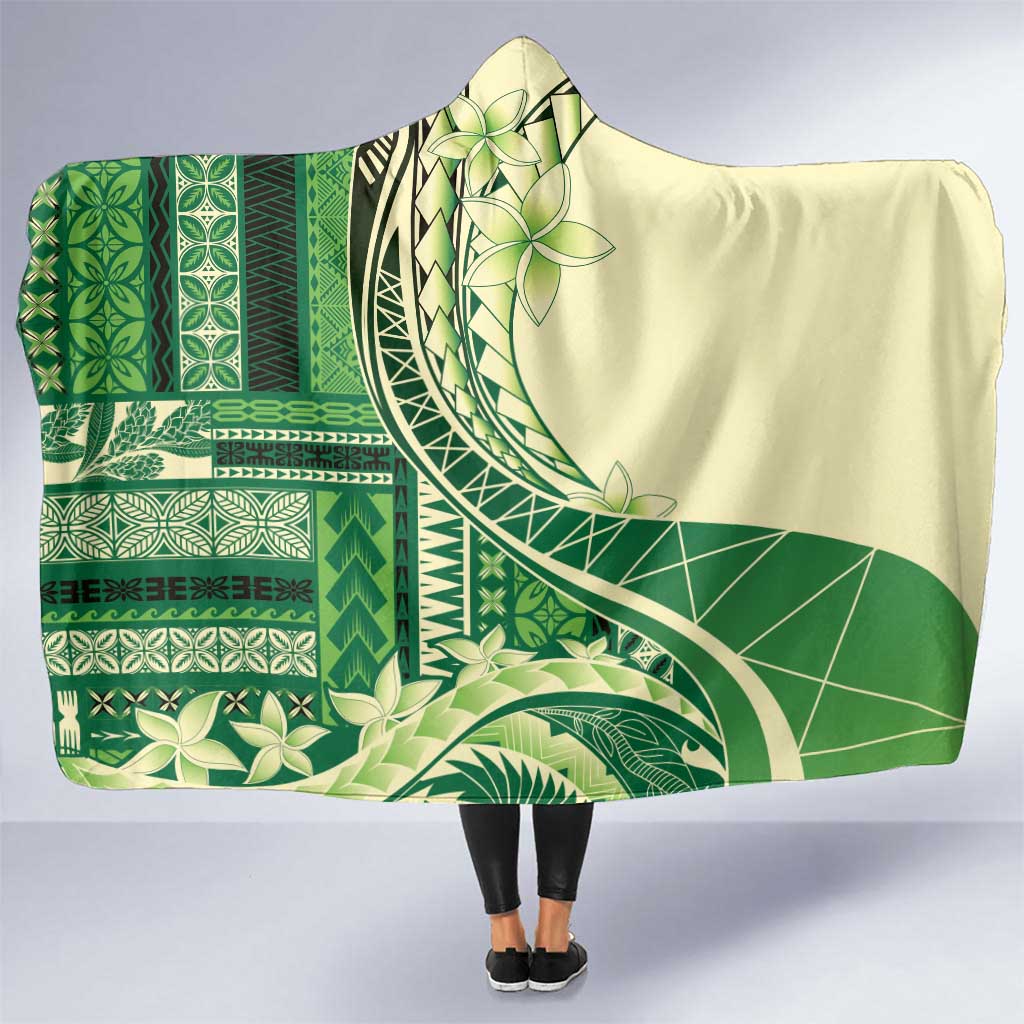 Samoa Siapo Mamanu Hooded Blanket Plumeria Emerald Motifs LT7 One Size Green - Polynesian Pride