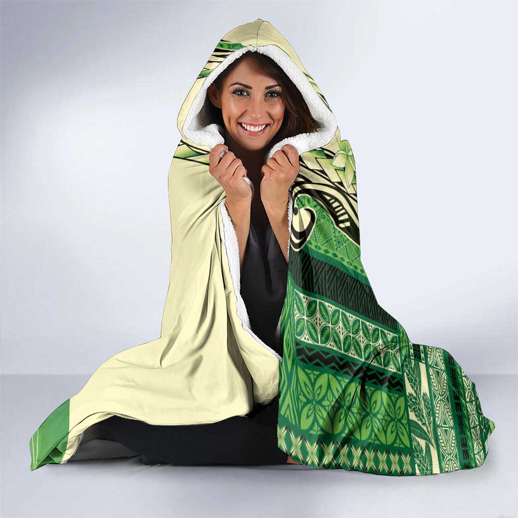 Samoa Siapo Mamanu Hooded Blanket Plumeria Emerald Motifs LT7 - Polynesian Pride