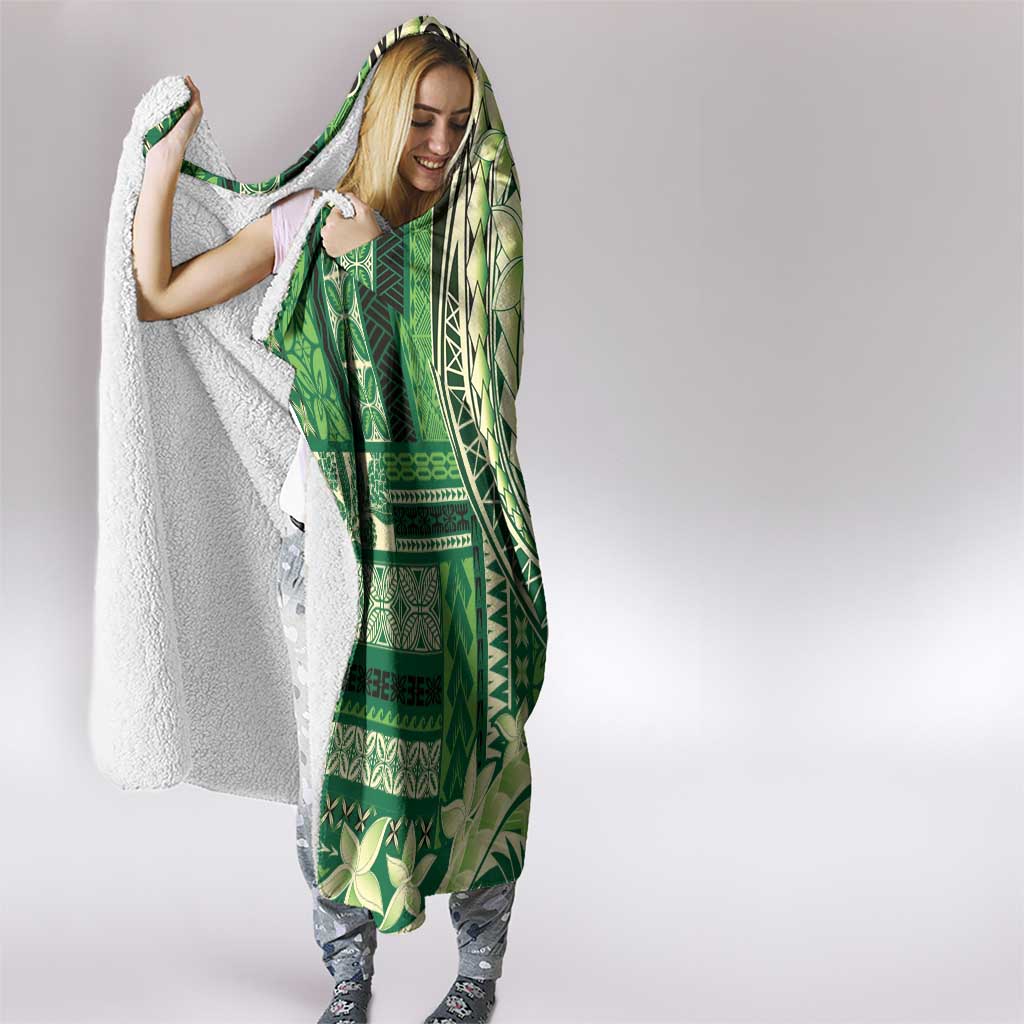 Samoa Siapo Mamanu Hooded Blanket Plumeria Emerald Motifs LT7 - Polynesian Pride