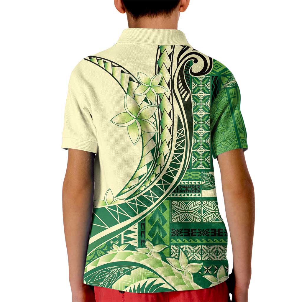 Samoa Siapo Mamanu Kid Polo Shirt Plumeria Emerald Motifs