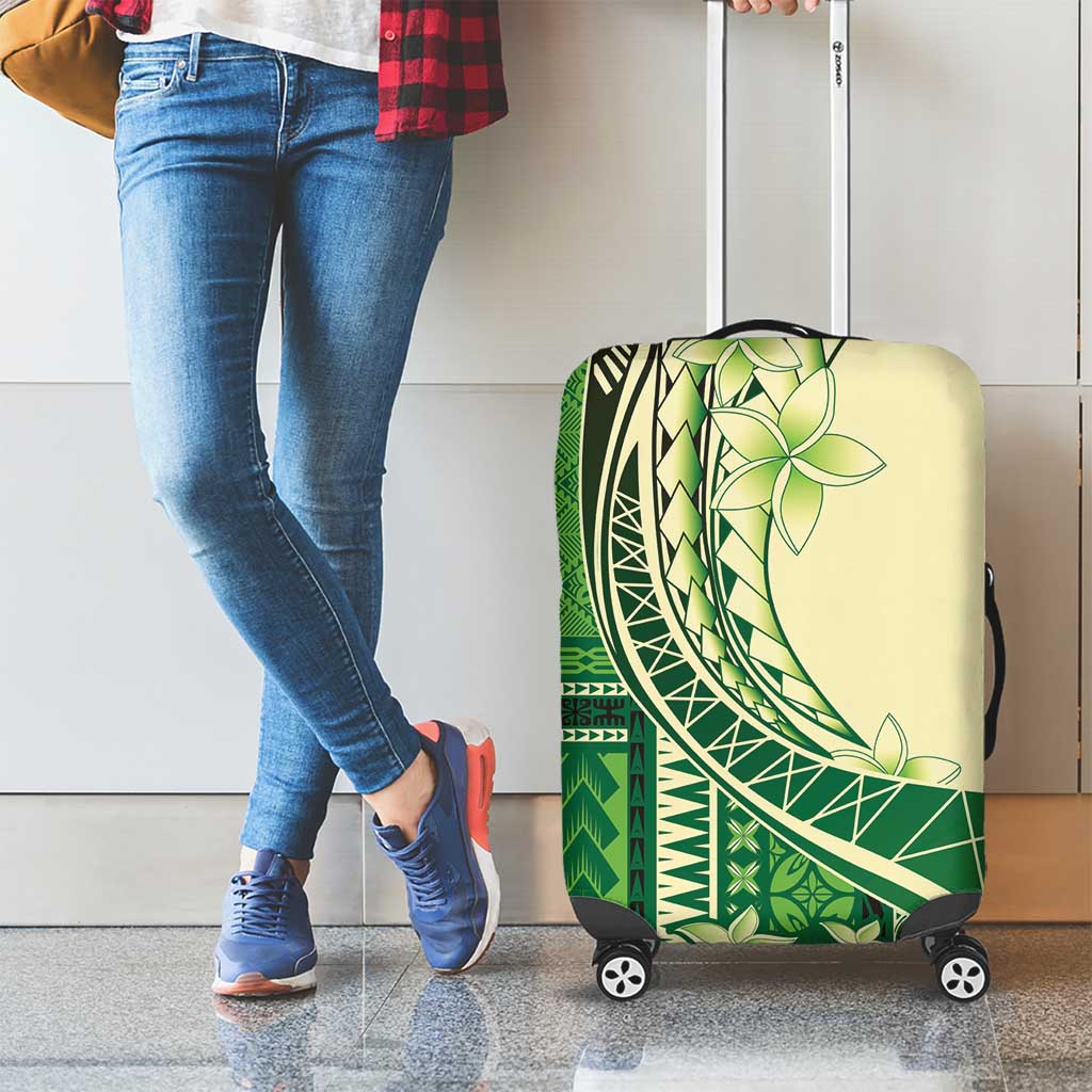 Samoa Siapo Mamanu Luggage Cover Plumeria Emerald Motifs