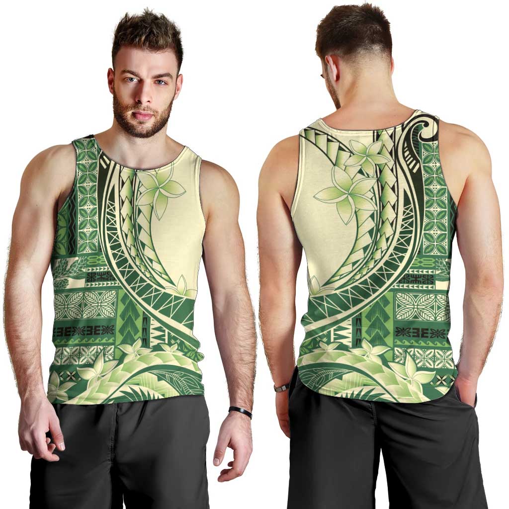 Samoa Siapo Mamanu Men Tank Top Plumeria Emerald Motifs