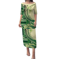 Samoa Siapo Mamanu Puletasi Plumeria Emerald Motifs LT7 Long Dress Green - Polynesian Pride