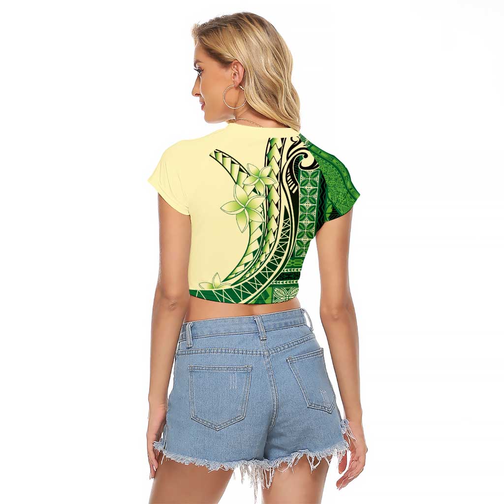 Samoa Siapo Mamanu Raglan Cropped T Shirt Plumeria Emerald Motifs LT7 - Polynesian Pride