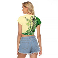 Samoa Siapo Mamanu Raglan Cropped T Shirt Plumeria Emerald Motifs LT7 - Polynesian Pride