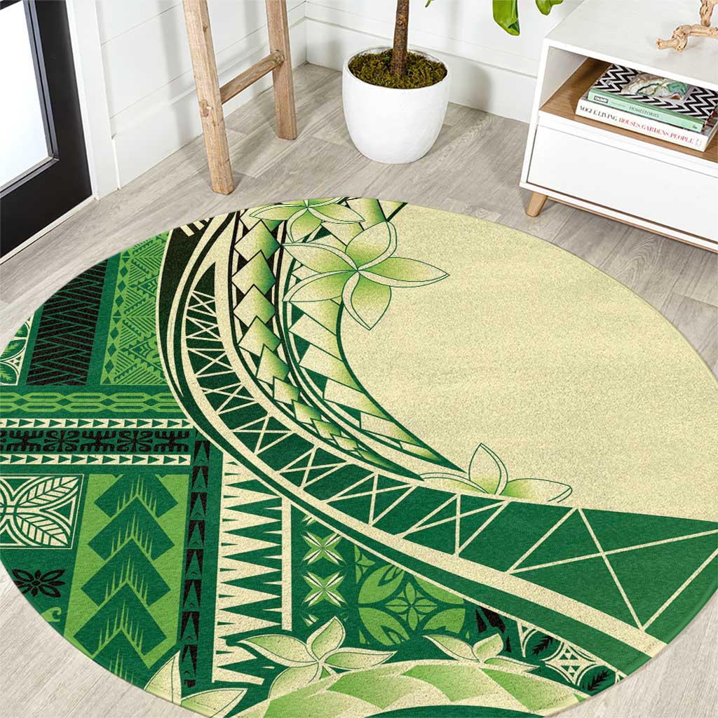 Samoa Siapo Mamanu Round Carpet Plumeria Emerald Motifs