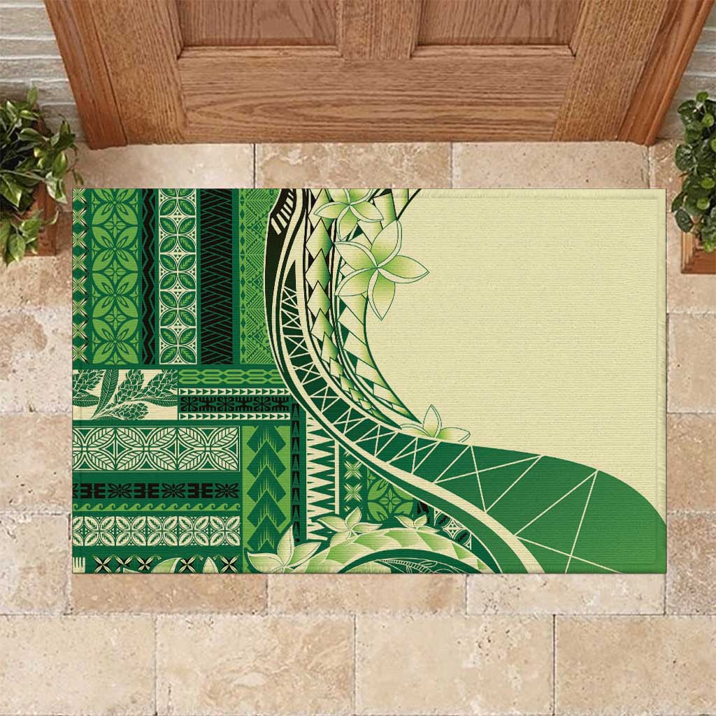 Samoa Siapo Mamanu Rubber Doormat Plumeria Emerald Motifs LT7 Green - Polynesian Pride