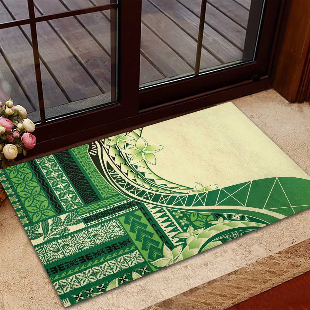 Samoa Siapo Mamanu Rubber Doormat Plumeria Emerald Motifs LT7 - Polynesian Pride