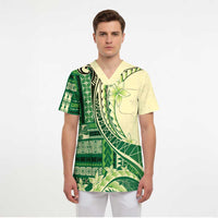 Samoa Siapo Mamanu Scrub Top Plumeria Emerald Motifs - Polynesian Pride