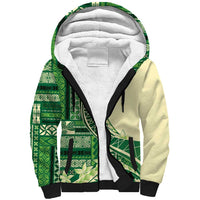 Samoa Siapo Mamanu Sherpa Hoodie Plumeria Emerald Motifs LT7 Unisex Green - Polynesian Pride