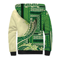 Samoa Siapo Mamanu Sherpa Hoodie Plumeria Emerald Motifs LT7 - Polynesian Pride