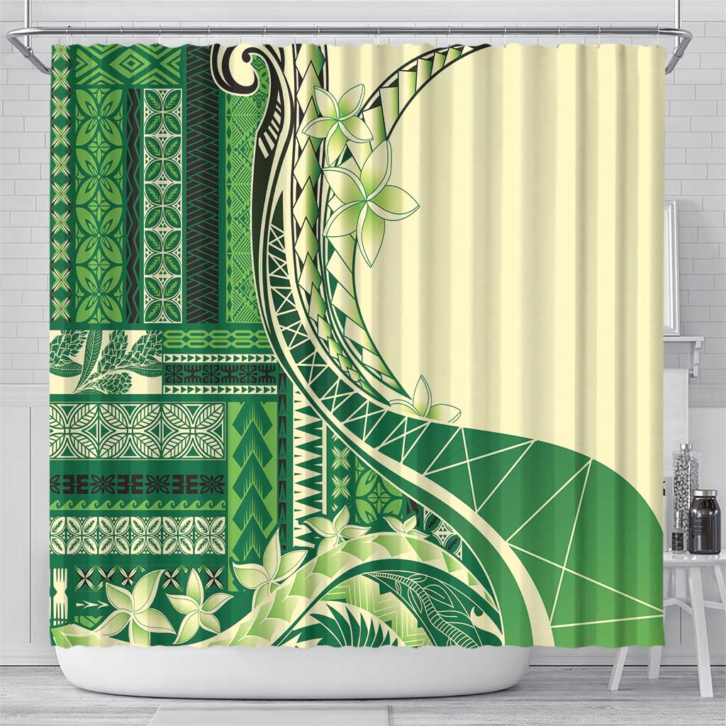Samoa Siapo Mamanu Shower Curtain Plumeria Emerald Motifs