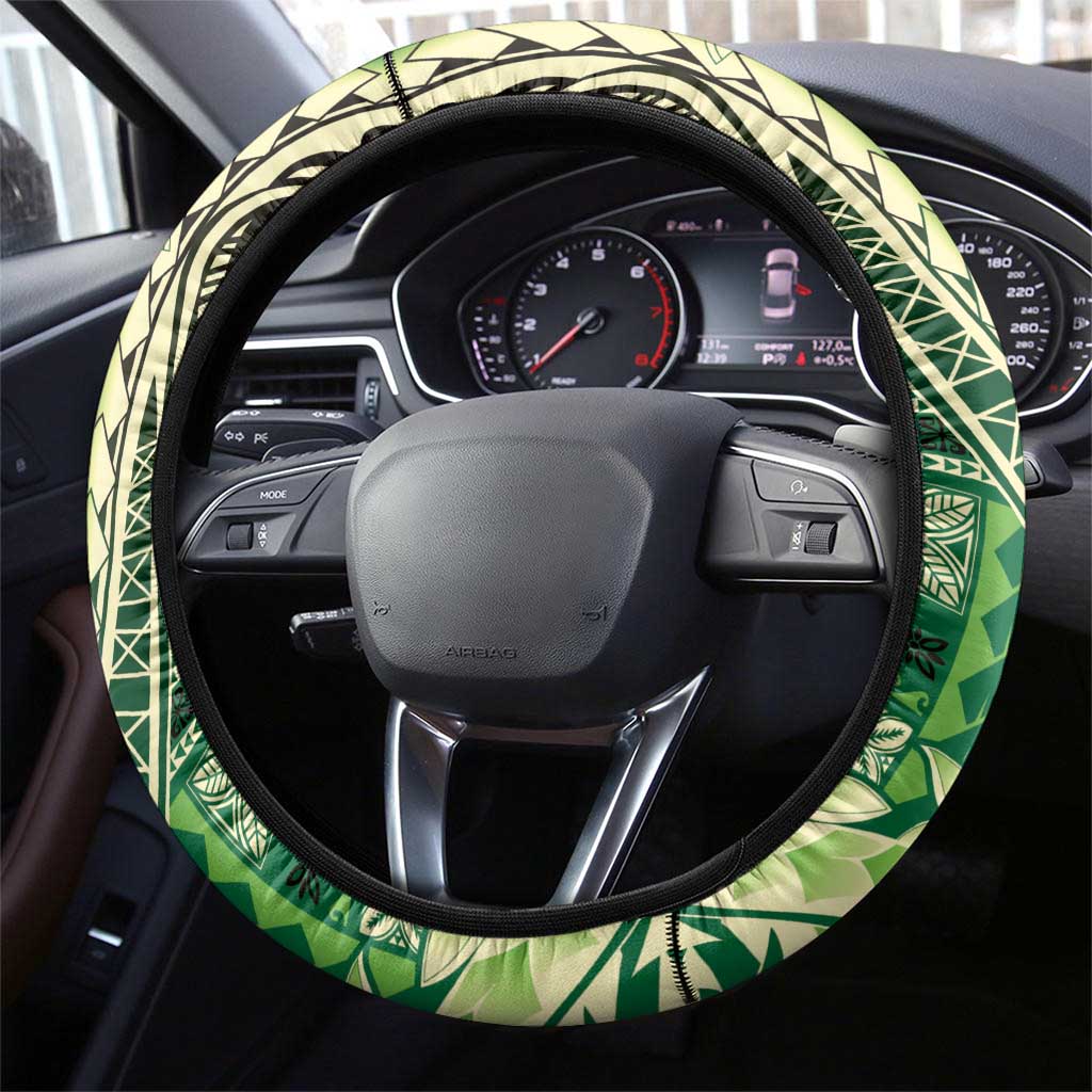 Samoa Siapo Mamanu Steering Wheel Cover Plumeria Emerald Motifs LT7 - Polynesian Pride
