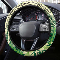 Samoa Siapo Mamanu Steering Wheel Cover Plumeria Emerald Motifs LT7 - Polynesian Pride