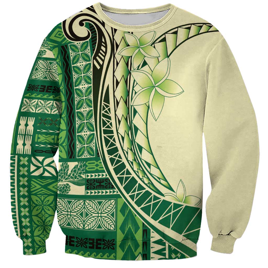 Samoa Siapo Mamanu Sweatshirt Plumeria Emerald Motifs LT7 Unisex Green - Polynesian Pride
