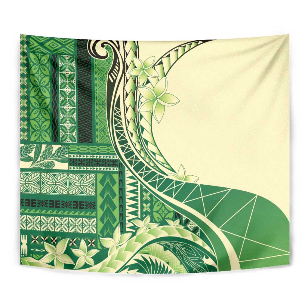 Samoa Siapo Mamanu Tapestry Plumeria Emerald Motifs