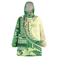 Samoa Siapo Mamanu Wearable Blanket Hoodie Plumeria Emerald Motifs LT7 One Size Green - Polynesian Pride