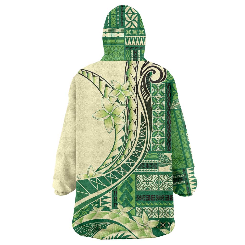Samoa Siapo Mamanu Wearable Blanket Hoodie Plumeria Emerald Motifs LT7 - Polynesian Pride