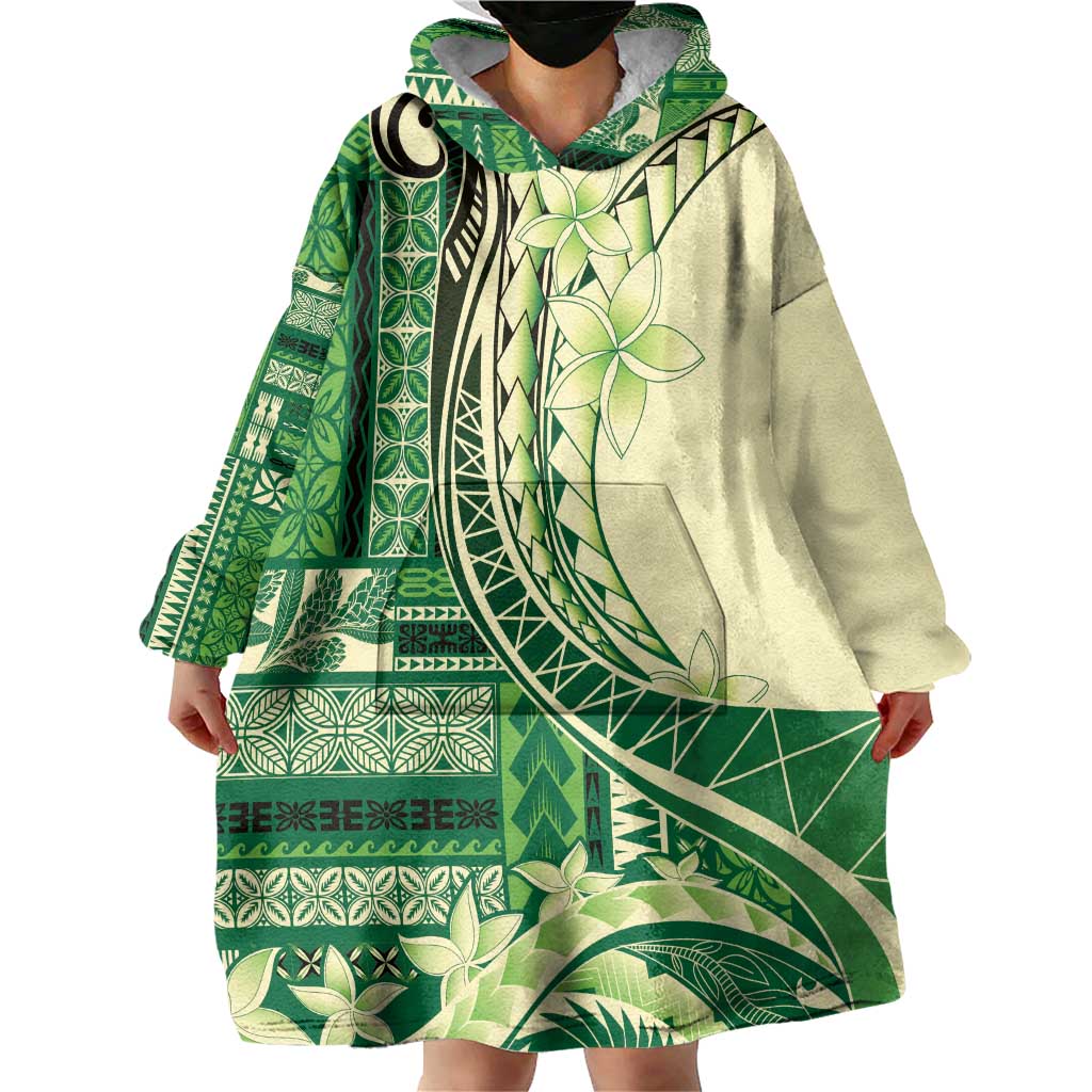 Samoa Siapo Mamanu Wearable Blanket Hoodie Plumeria Emerald Motifs LT7 - Polynesian Pride