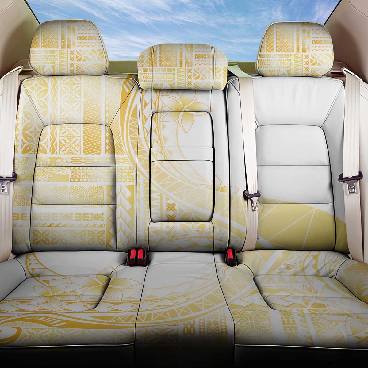 Samoa Siapo Mamanu Back Car Seat Cover Plumeria Fancy Gold Motifs