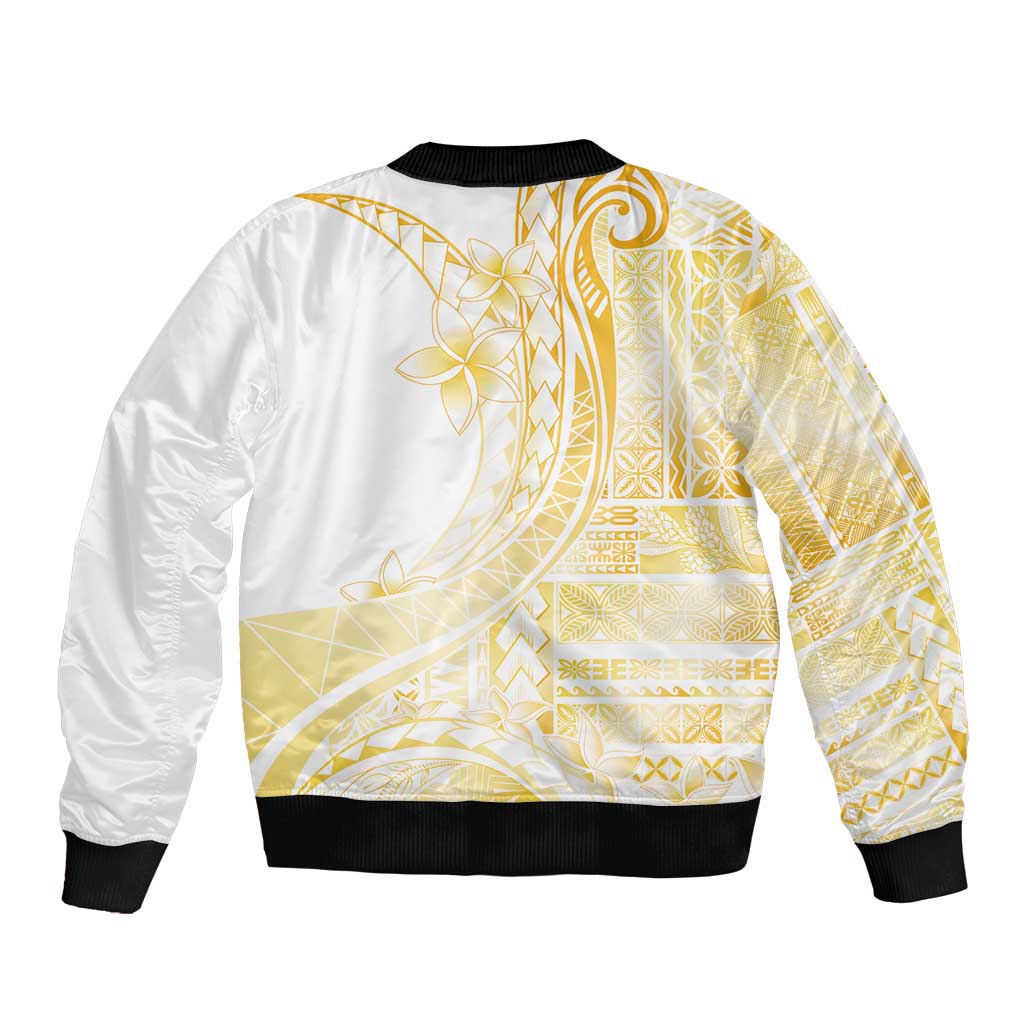 Samoa Siapo Mamanu Bomber Jacket Plumeria Fancy Gold Motifs LT7 - Polynesian Pride