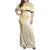 Samoa Siapo Mamanu Family Matching Off Shoulder Maxi Dress and Hawaiian Shirt Plumeria Fancy Gold Motifs