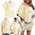 Samoa Siapo Mamanu Family Matching Off Shoulder Short Dress and Hawaiian Shirt Plumeria Fancy Gold Motifs