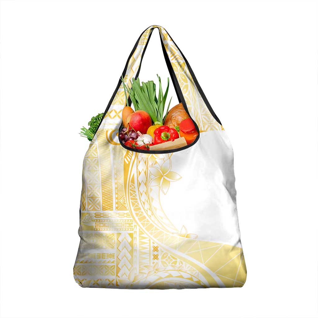 Samoa Siapo Mamanu Grocery Bag Plumeria Fancy Gold Motifs