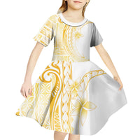 Samoa Siapo Mamanu Kid Short Sleeve Dress Plumeria Fancy Gold Motifs