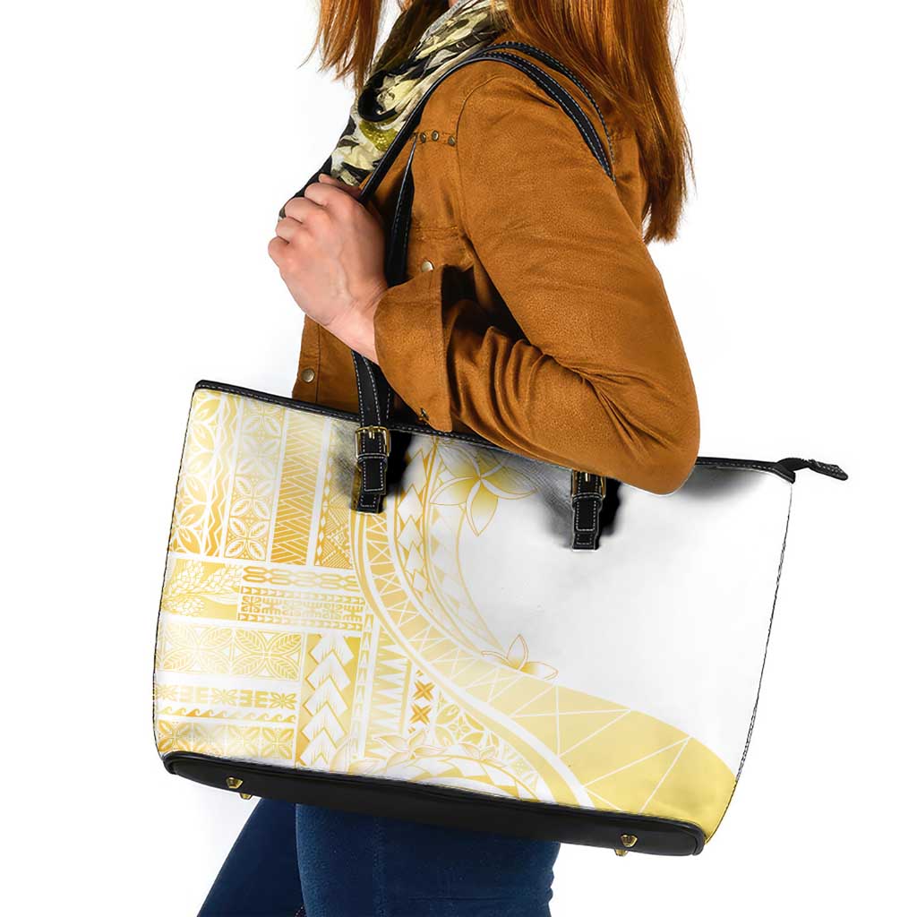 Samoa Siapo Mamanu Leather Tote Bag Plumeria Fancy Gold Motifs LT7 Gold - Polynesian Pride