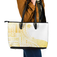 Samoa Siapo Mamanu Leather Tote Bag Plumeria Fancy Gold Motifs LT7 - Polynesian Pride