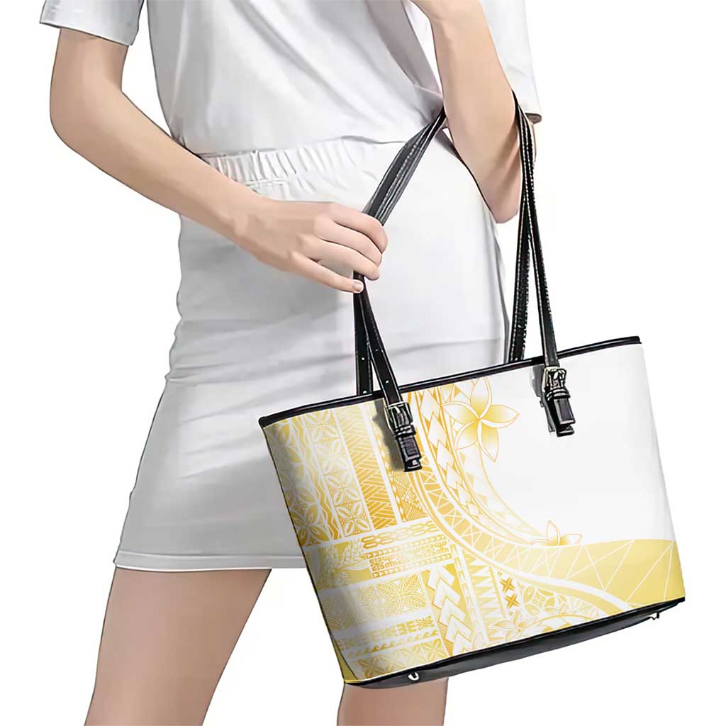 Samoa Siapo Mamanu Leather Tote Bag Plumeria Fancy Gold Motifs LT7 - Polynesian Pride