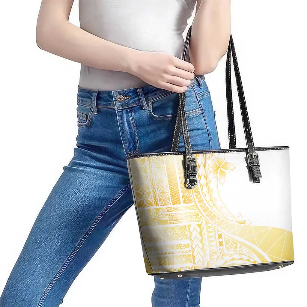 Samoa Siapo Mamanu Leather Tote Bag Plumeria Fancy Gold Motifs LT7 - Polynesian Pride