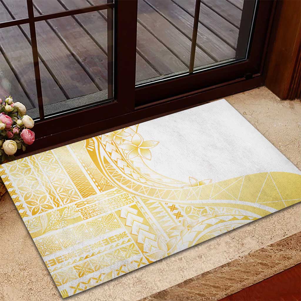 Samoa Siapo Mamanu Rubber Doormat Plumeria Fancy Gold Motifs LT7 - Polynesian Pride