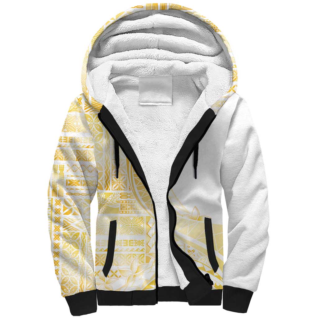 Samoa Siapo Mamanu Sherpa Hoodie Plumeria Fancy Gold Motifs LT7 Unisex Gold - Polynesian Pride