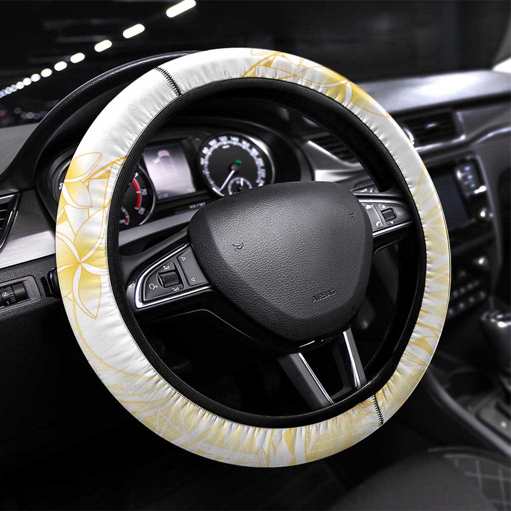 Samoa Siapo Mamanu Steering Wheel Cover Plumeria Fancy Gold Motifs LT7 Universal Fit Gold - Polynesian Pride