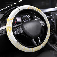 Samoa Siapo Mamanu Steering Wheel Cover Plumeria Fancy Gold Motifs LT7 Universal Fit Gold - Polynesian Pride