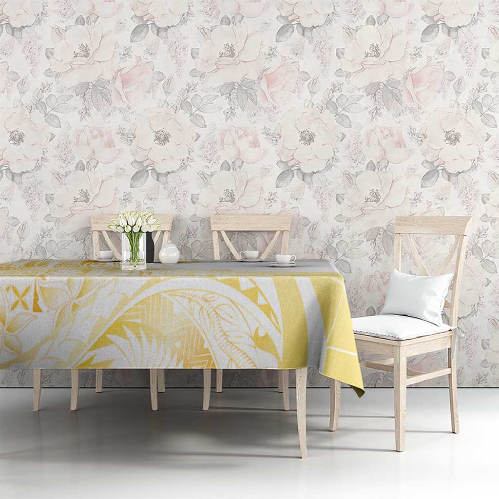 Samoa Siapo Mamanu Tablecloth Plumeria Fancy Gold Motifs